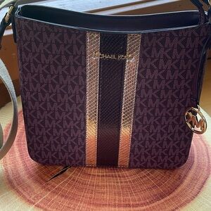Michael Kors Burgundy w/Rose gold Crossbody Bag with Signature Monogram
